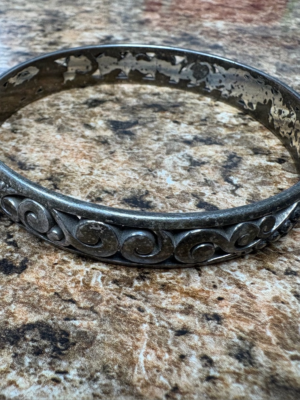Brighton Silver-Tone Scroll Pattern Bangle Bracelet